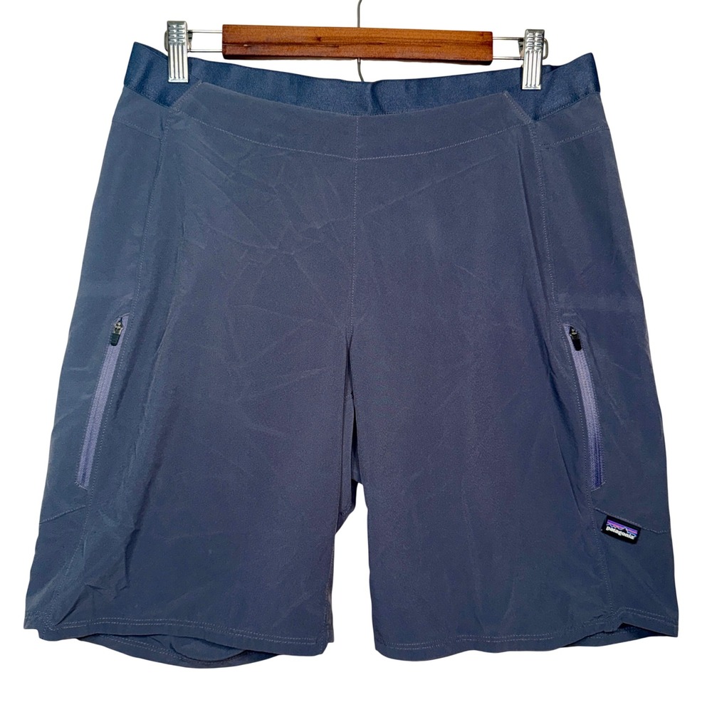 Patagonia Womens Blue Athletic Hiking Shorts Size 12 Zipper Pockets Stretchy